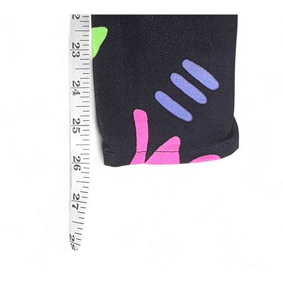 Vintage 80s Black Abstract Retro Print Leggings Stretch Pants Pink Purple Black - Picture 5 of 5